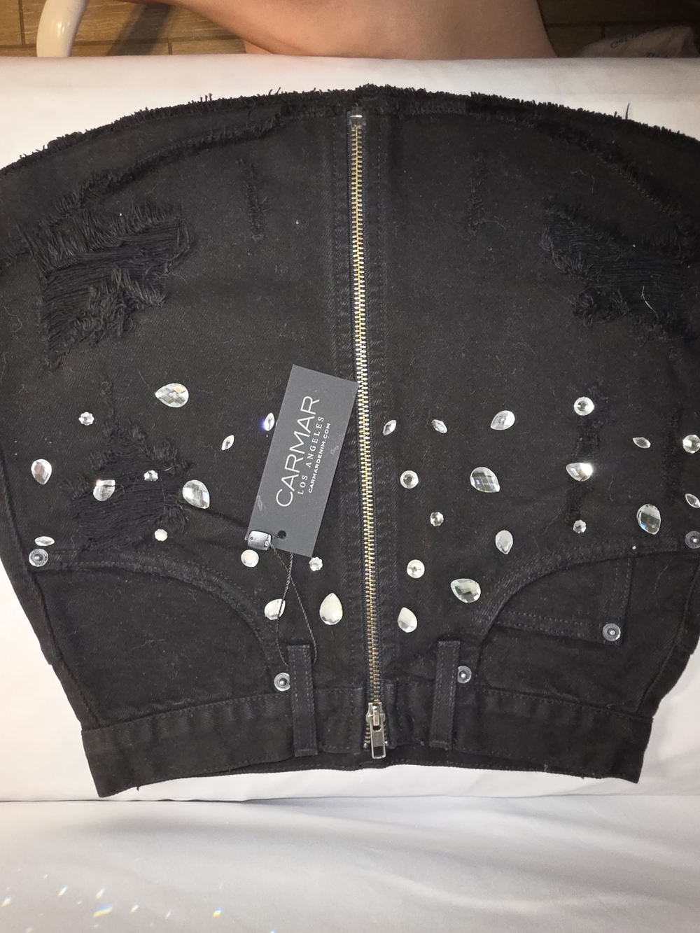 Carmar Black High-Rise Jeans with Crystal Stud Accents